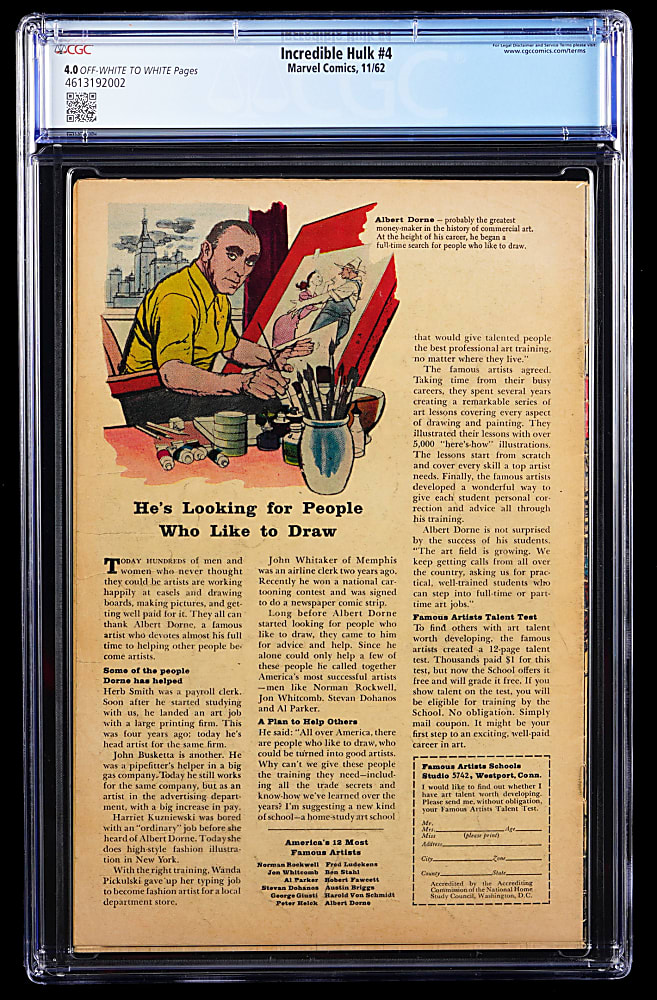 1962 Marvel The Incredible Hulk #4 Hulk's Origin Retold - CGC 4.0