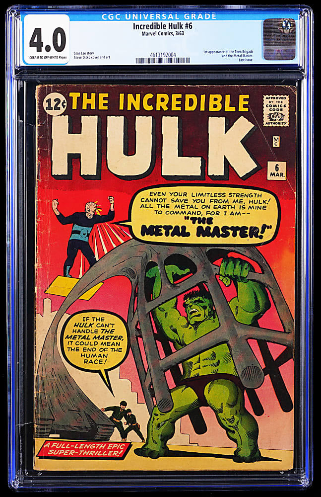 1963 Marvel The Incredible Hulk #6 First Appearance of Teen Brigade and Metal Master