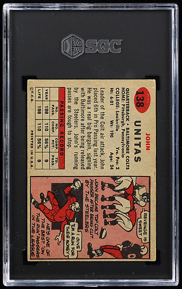 1957 Topps #138 Johnny Unitas Rookie SGC VG/EX 4