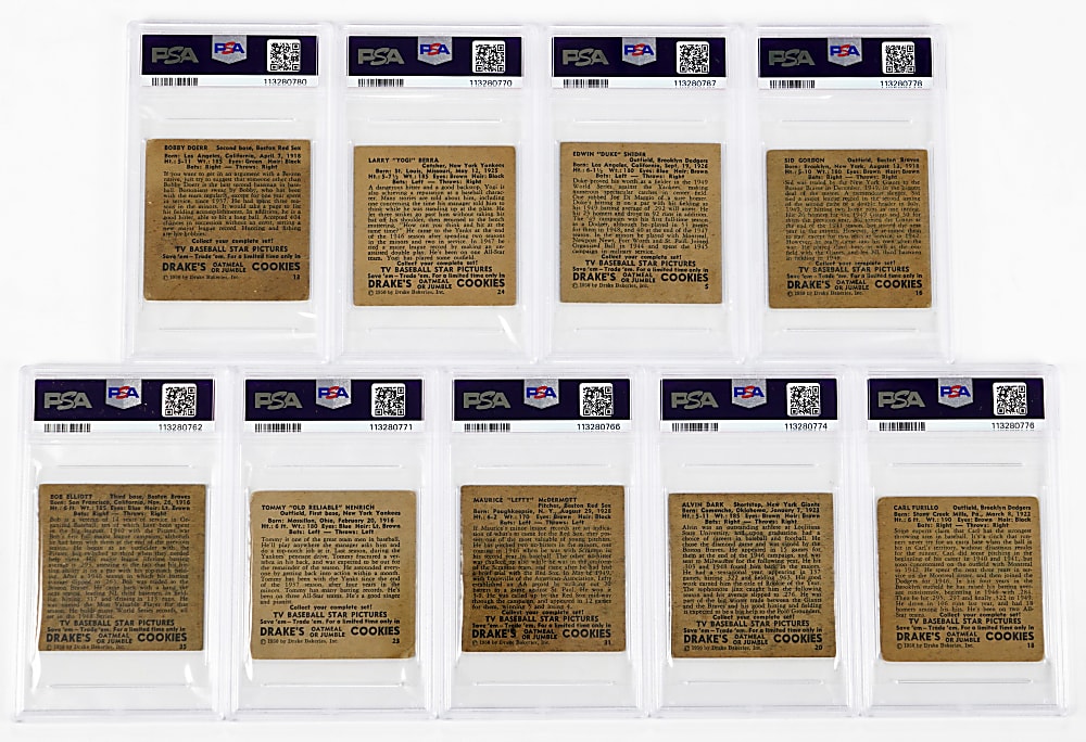 1950 Drake's Cookies PSA GOOD 2 to VG+ 3.5 Graded Starter Set (9) with (3) Hall of Famers