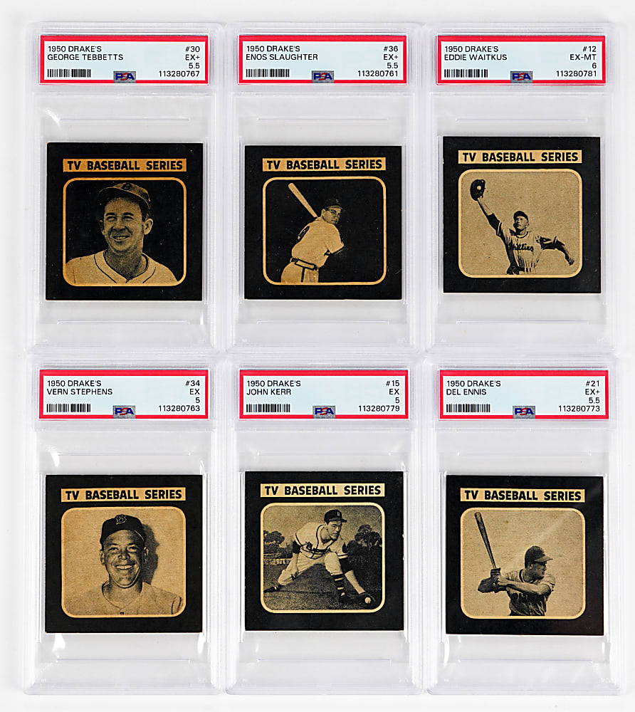 1950 Drake's Cookies PSA EX 5 to EX-MT 6 High-Grade Group (6) Including #36 Enos Slaughter