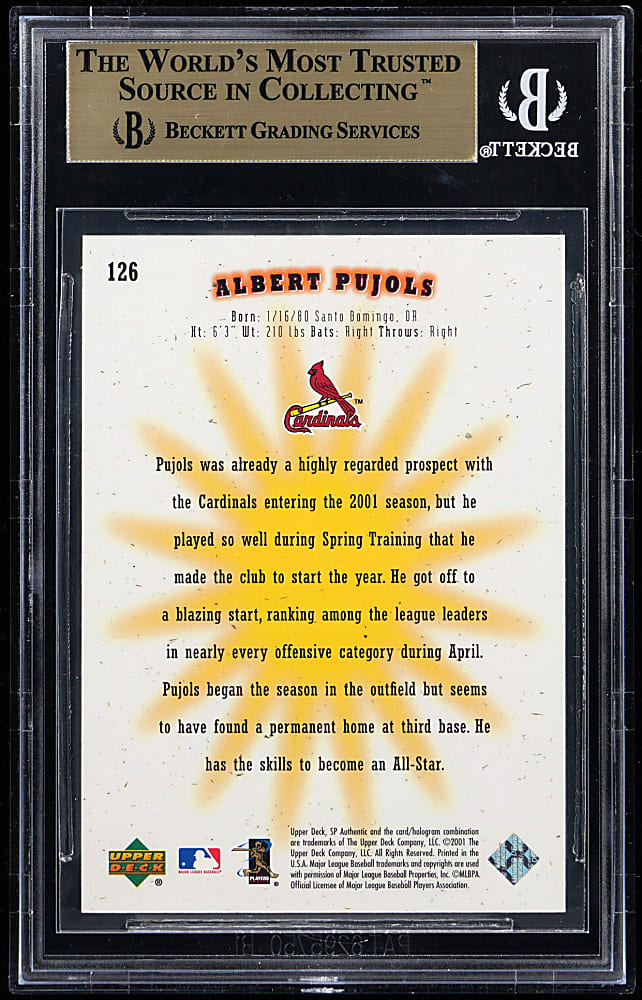 2001 SP Authentic #126 Albert Pujols Rookie BGS PRISTINE 10 - #/1250