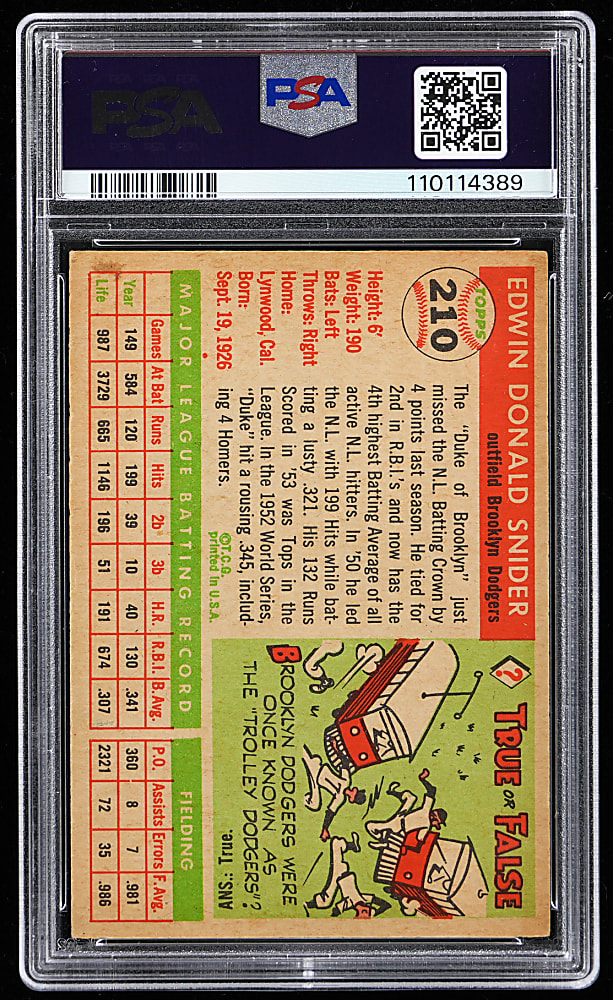 1955 Topps #210 Duke Snider PSA VG-EX+ 4.5