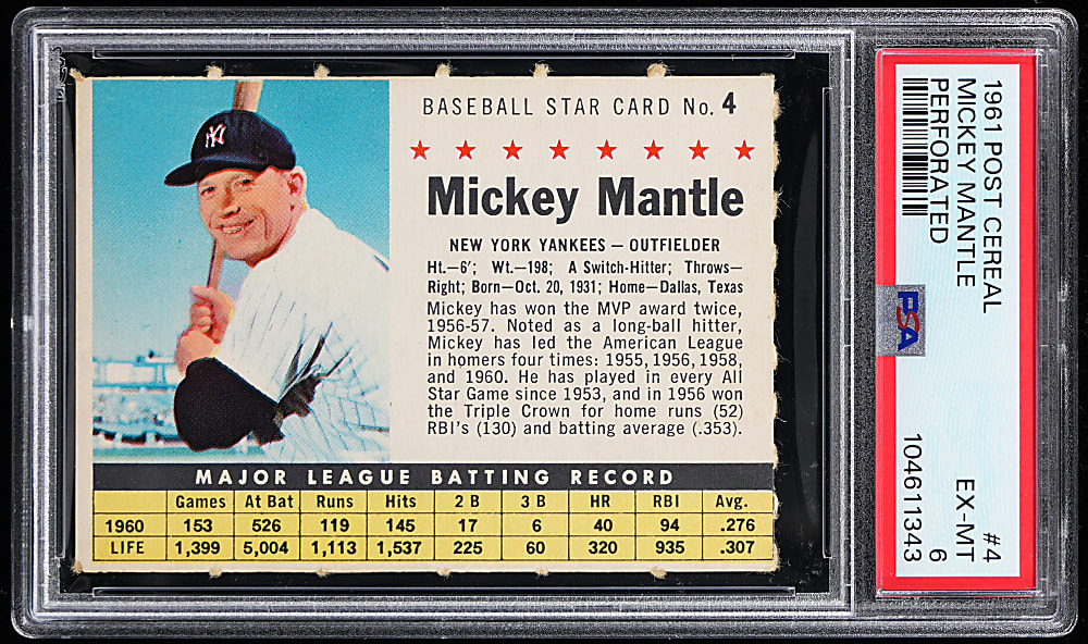 1961 Post Cereal #4 Mickey Mantle (Company) PSA EX-MT 6