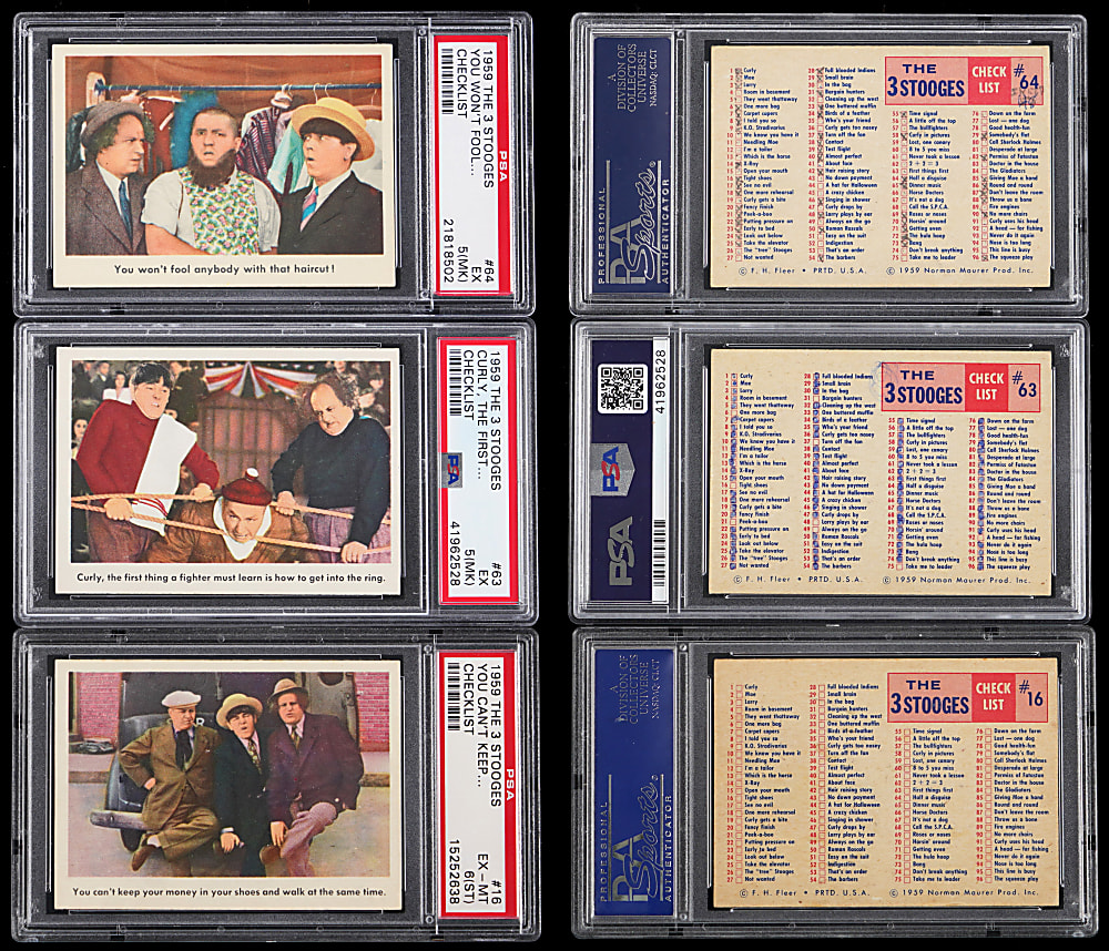 1959 Fleer The 3 Stooges PSA Graded Checklist Set (3)