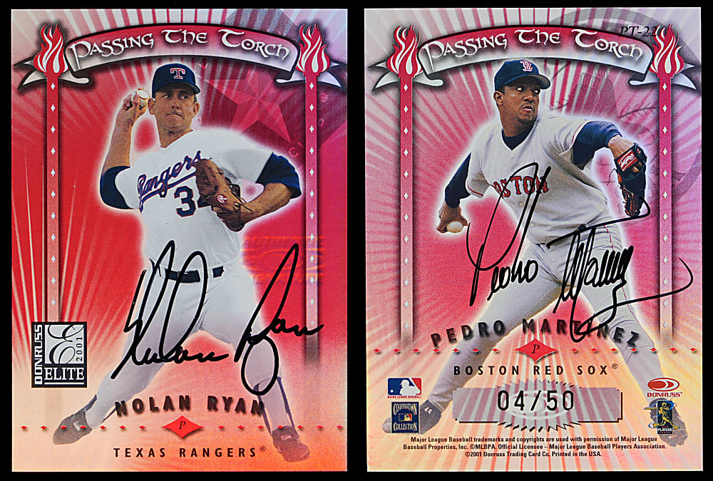 2001 Donruss Elite Passing the Torch Nolan Ryan /Pedro Martinez Dual Certified Autograph