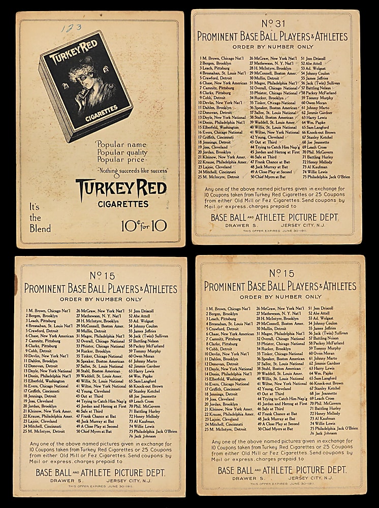 1911 T3 Turkey Red Cabinets Group (4) with One Ad Back