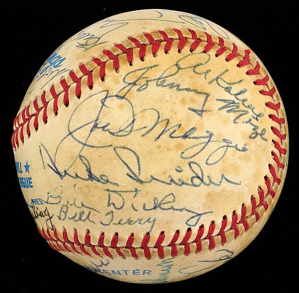 Hall of Famer Multi-Signed Baseball with T. Williams, Mantle, DiMaggio, Aaron, Mays, Banks, Dickey, Terry & Musial - Full JSA LOA