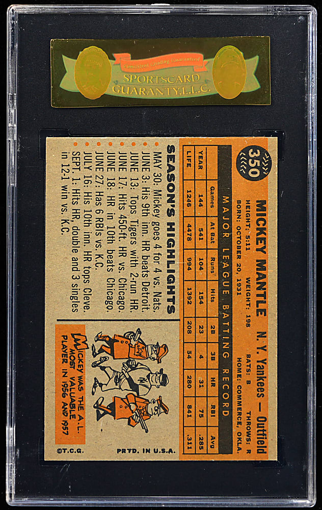 1960 Topps #350 Mickey Mantle (Presentation Set) SGC NM/MT+ 8.5
