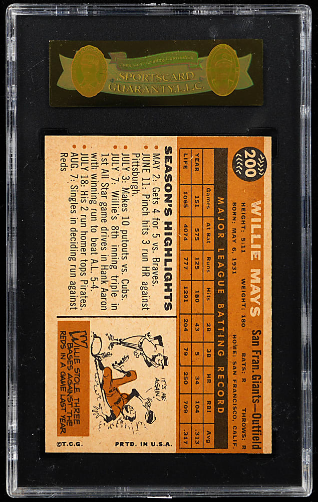 1960 Topps #200 Willie Mays SGC NM/MT 8