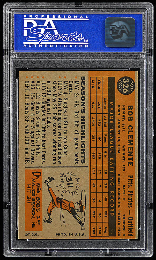 1960 Topps #326 Roberto Clemente PSA NM-MT 8