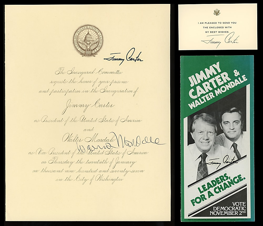 Jimmy Carter Signed Items (4) Including Single-Signed Baseball and (1) Dual-Signed with Walter Mondale
