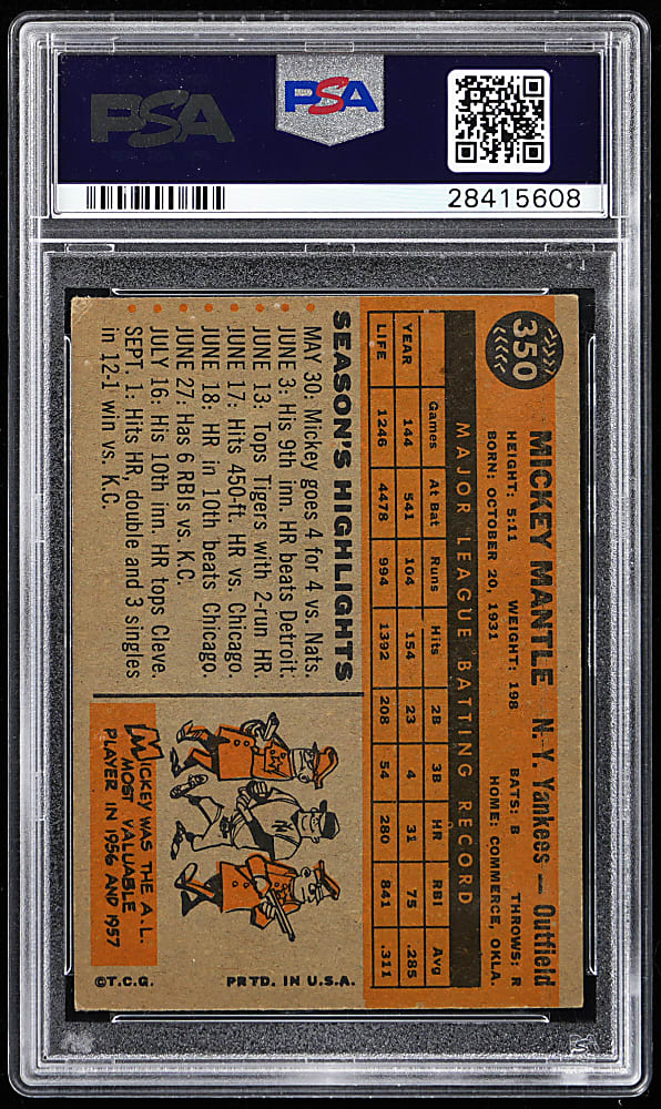 1960 Topps #350 Mickey Mantle PSA EX-MT 6