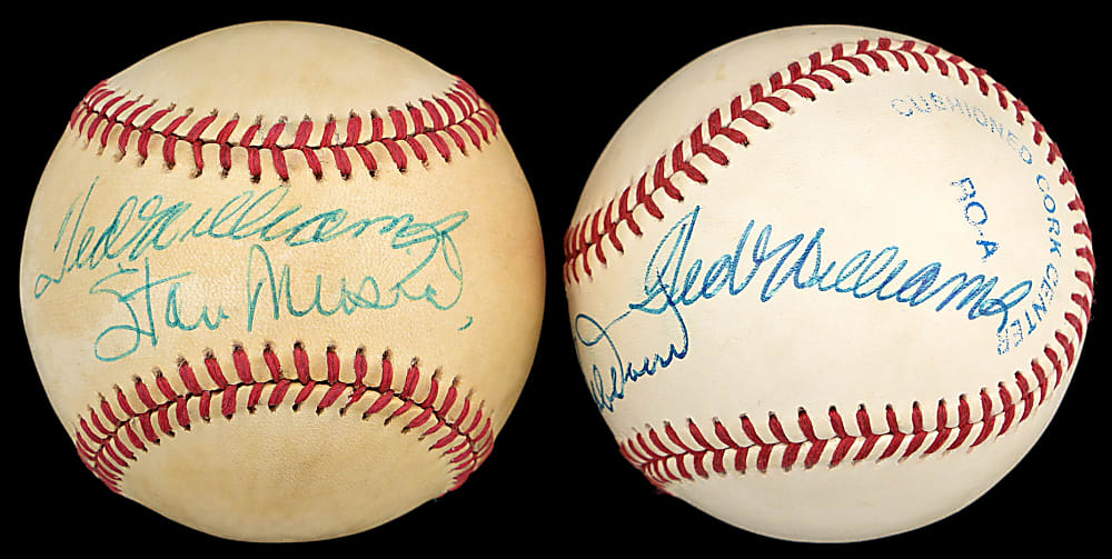Ted Williams Dual Signed Baseball Pair with Stan Musial & Bobby Doerr