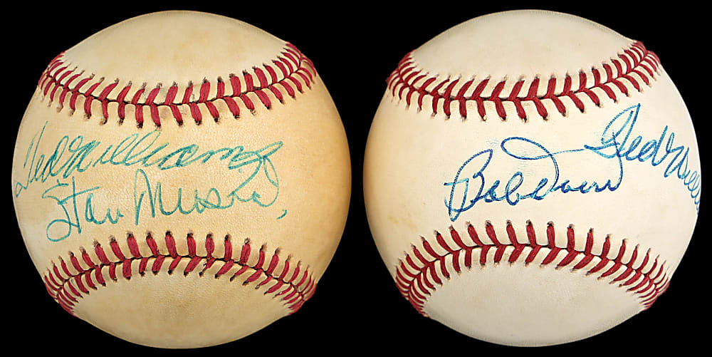 Ted Williams Dual Signed Baseball Pair with Stan Musial & Bobby Doerr