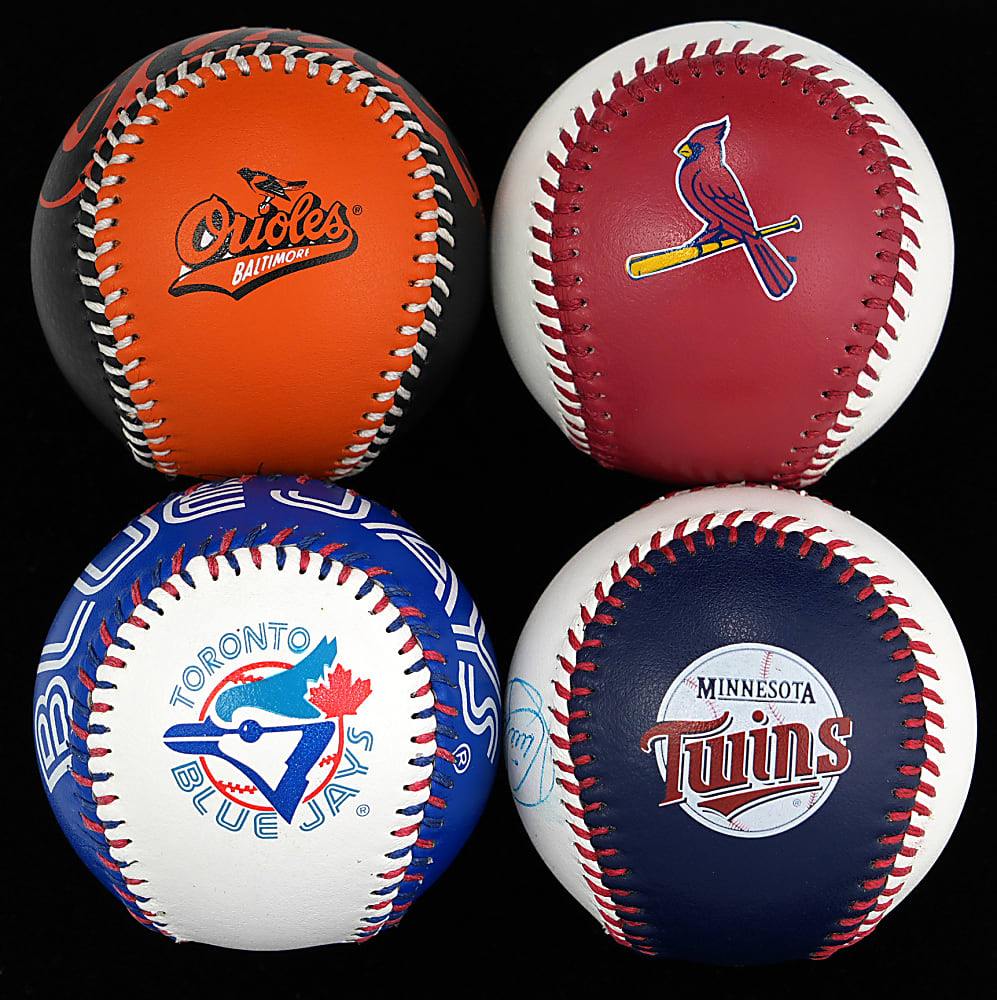 Single Signed Hall of Famer Logo Baseballs Group (4) with Ripken, Puckett, O. Smith and Molitor