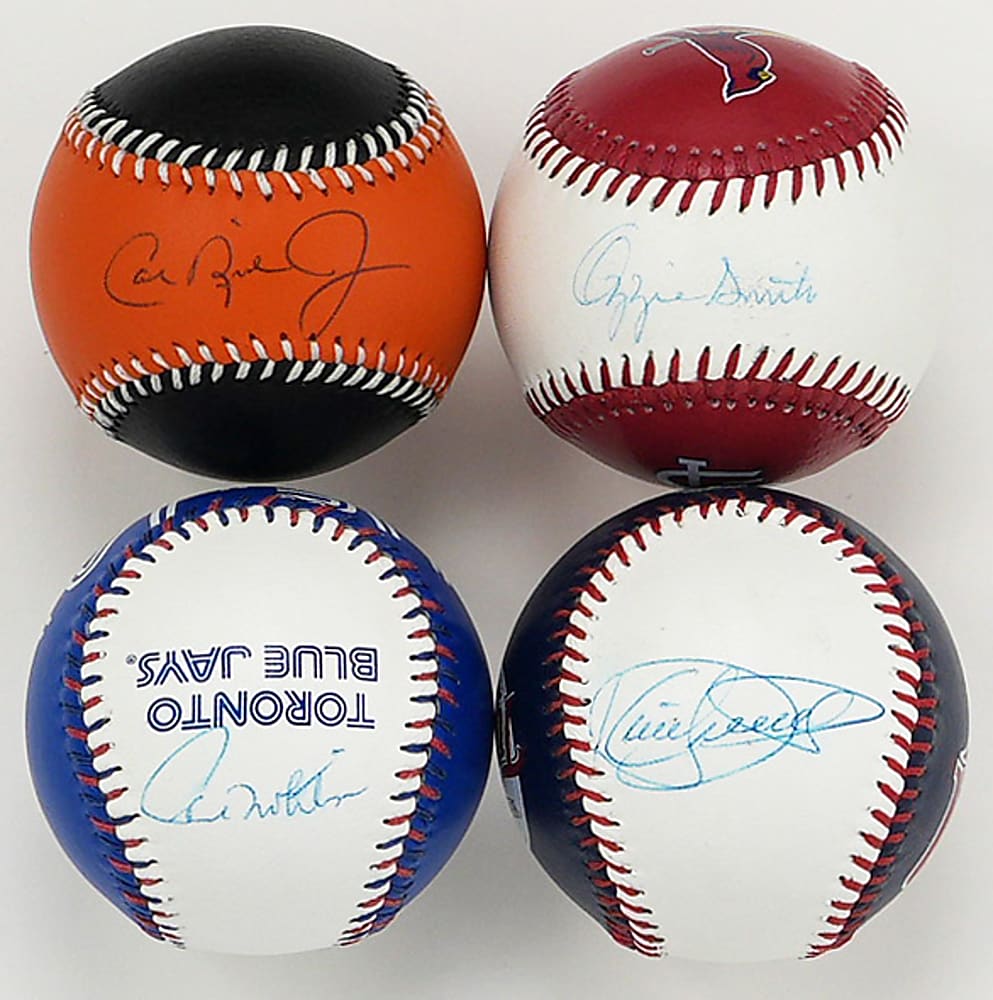 Single Signed Hall of Famer Logo Baseballs Group (4) with Ripken, Puckett, O. Smith and Molitor