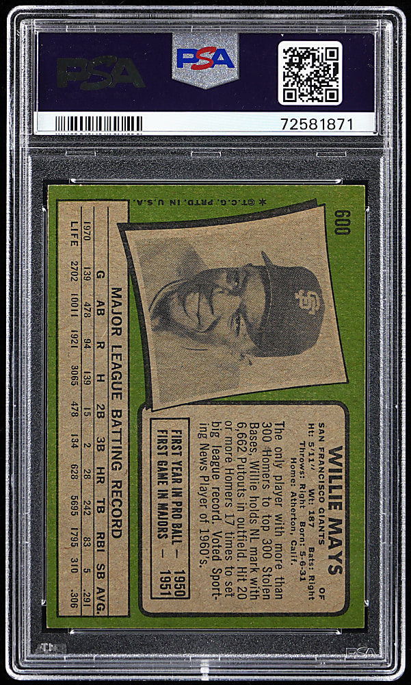 1971 Topps #600 Willie Mays PSA NM 7