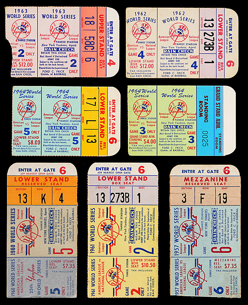 1957-1964 New York Yankees World Series Ticket Stub Collection (7) with Mantle, Maris, Berra, Aaron Home Runs!