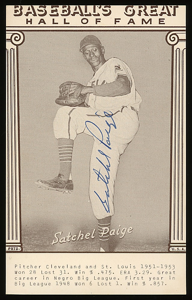 Satchel Paige Signed 1977 Baseball's Great Hall of Fame Exhibit Card