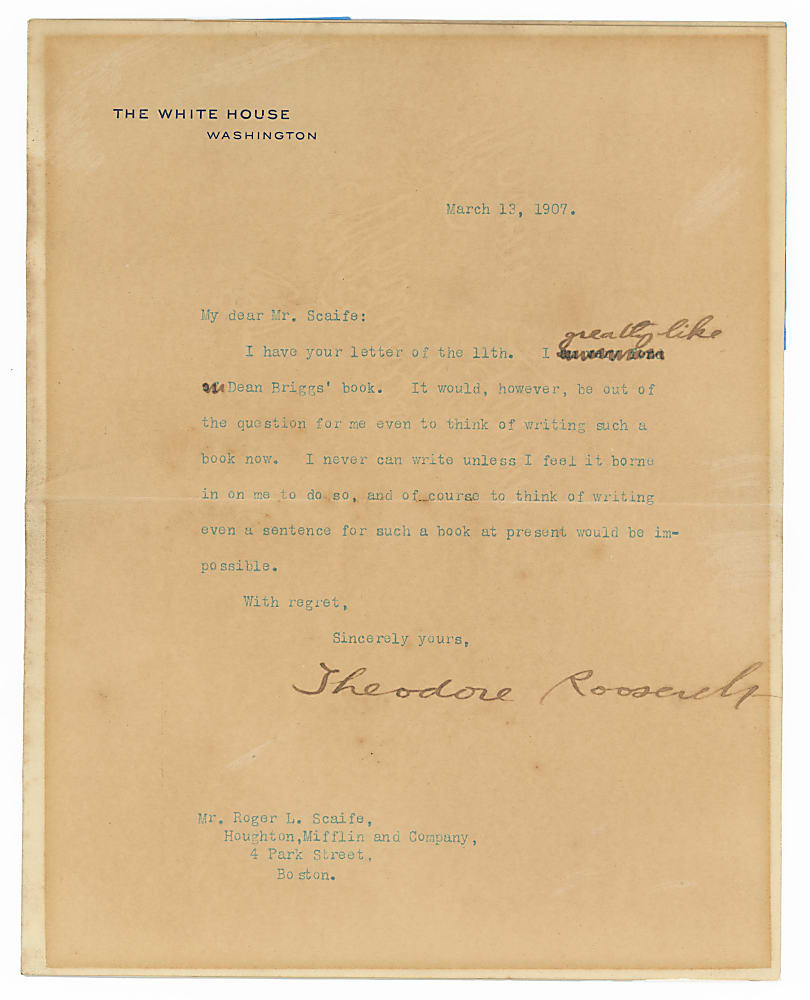 1907 Theodore Roosevelt Typed Letter Signed on White House Stationary