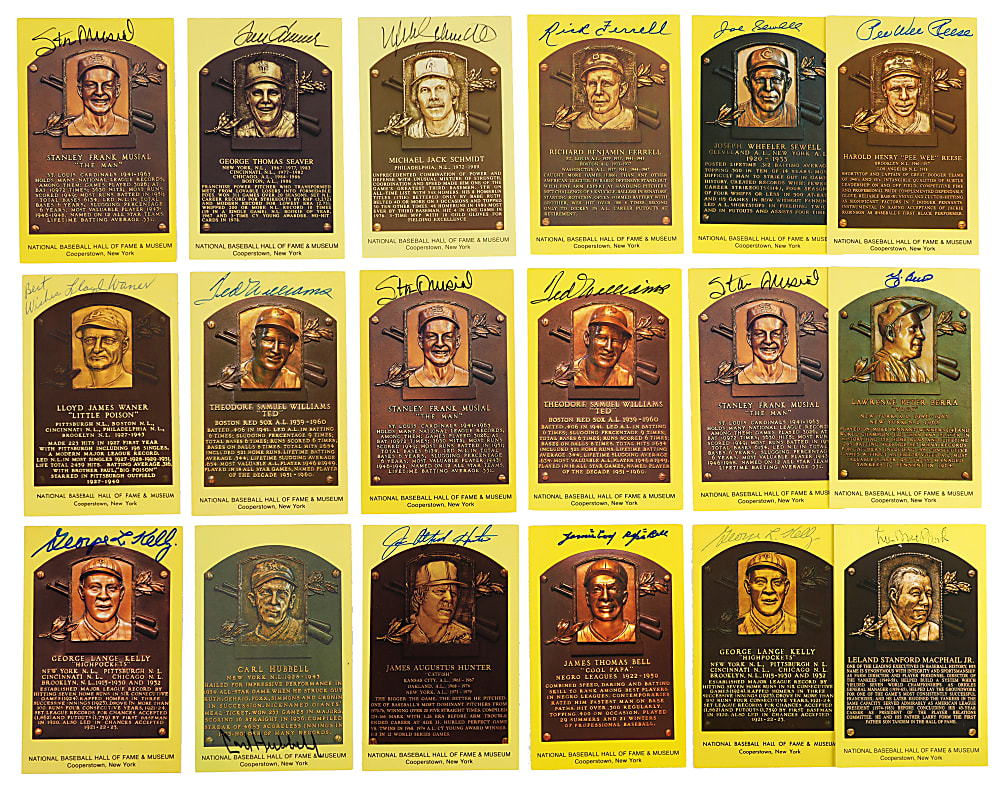 Autographed Yellow Hall of Fame Postcard Collection (48) with (2) Ted Williams