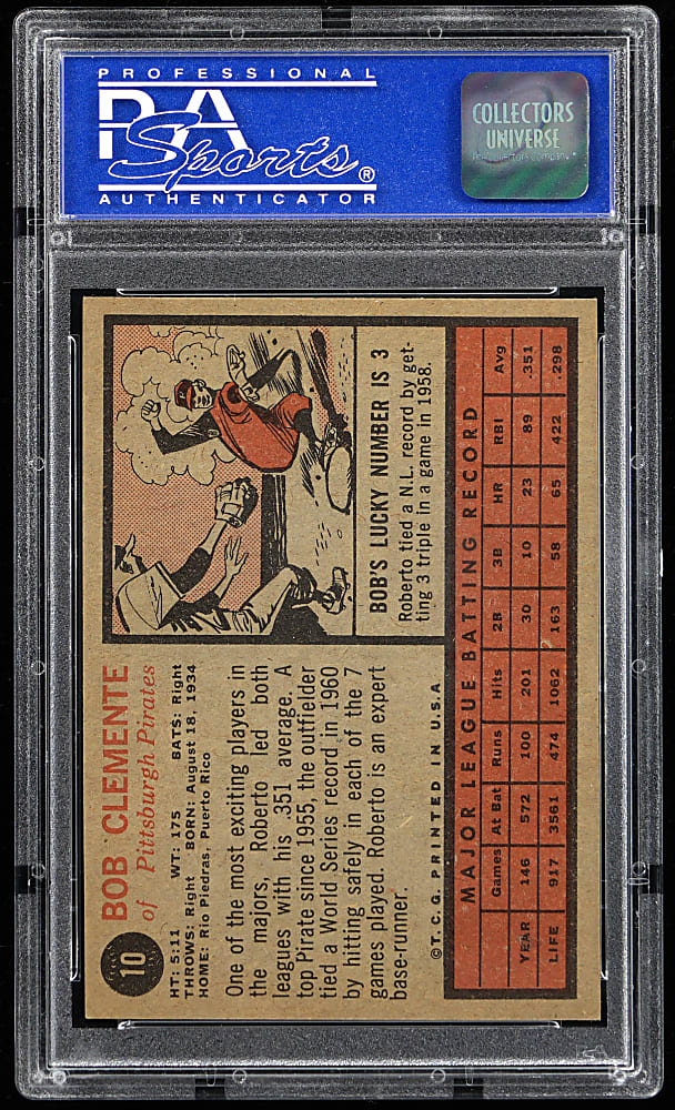 1962 Topps #10 Roberto Clemente PSA NM 7