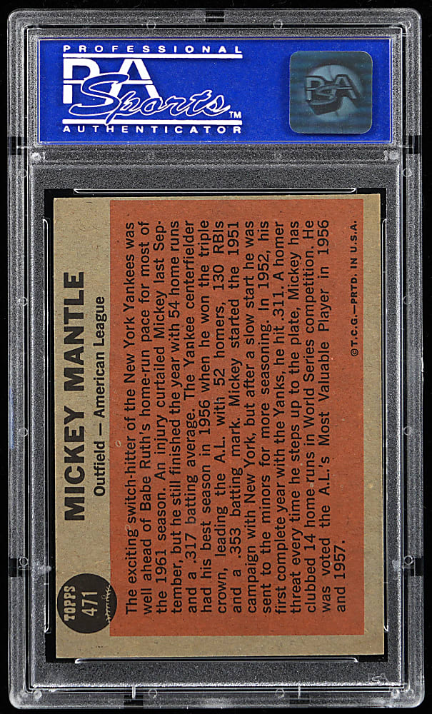 1962 Topps #471 Mickey Mantle All-Star PSA NM 7