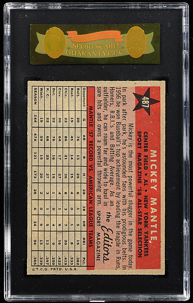 1958 Topps #487 Mickey Mantle All-Star SGC NM 7