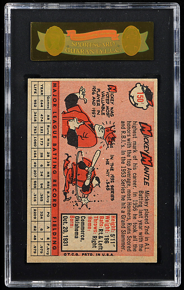 1958 Topps #150 Mickey Mantle SGC EX/NM 6