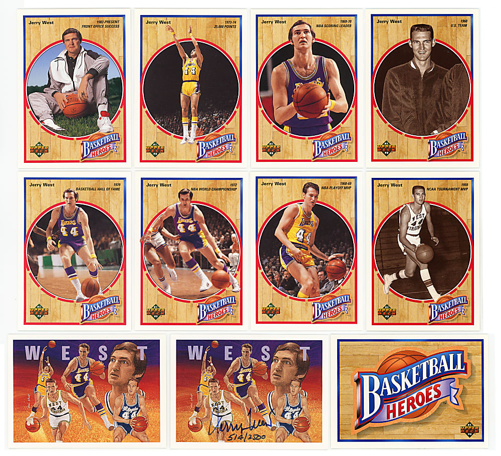 1991-1992 Upper Deck Basketball Heroes Jerry West Complete Set (9) Plus #9 Signed Limited Edition (#/2500)