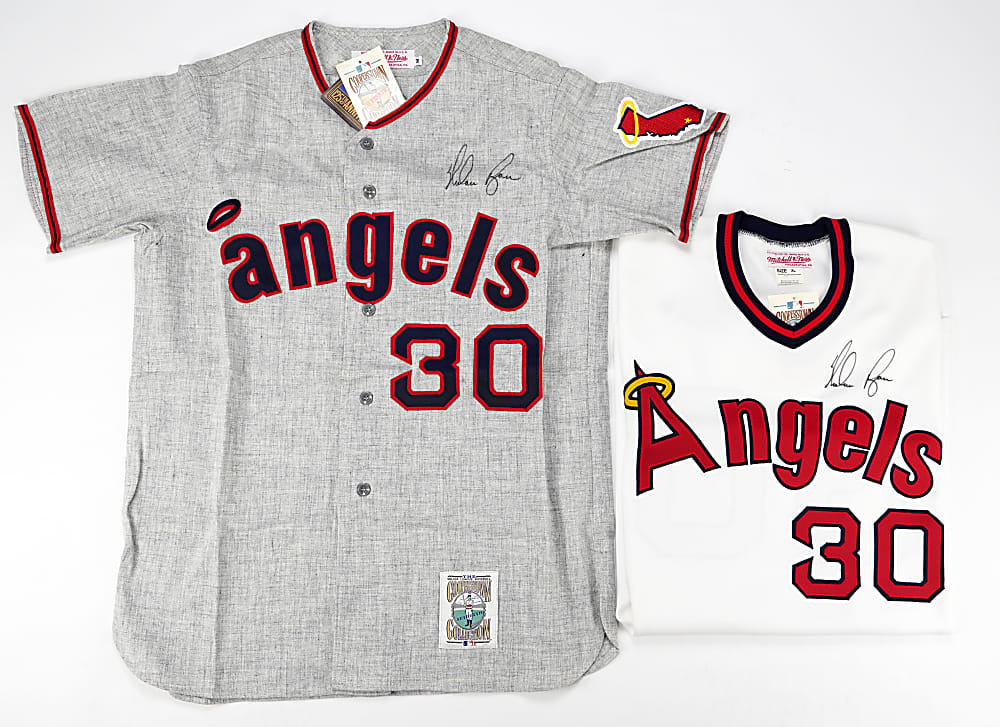 Nolan Ryan Boldly Signed California Angels Mitchell & Ness Home & Away Jersey Pair