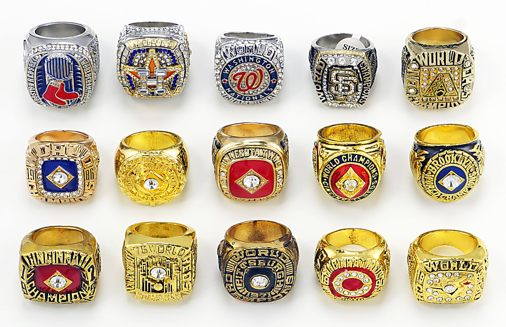 1919-2022 World Series Championship Rings Replicas Collection (15) with Various Hall of Famers