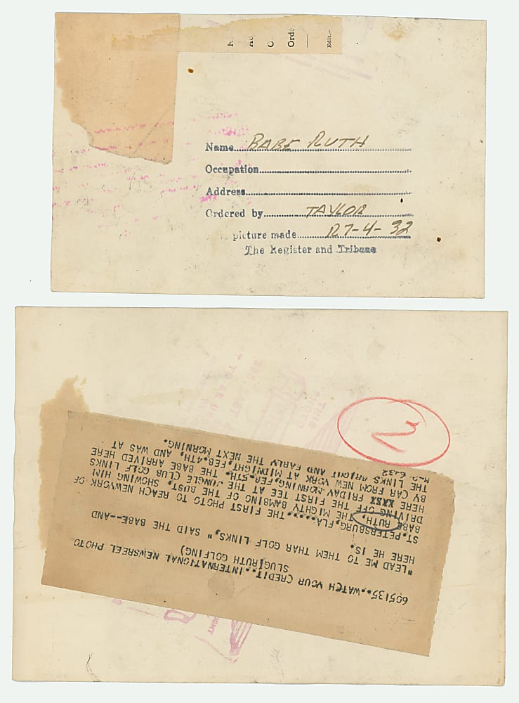 1932 Babe Ruth Original News Service Photos Pair