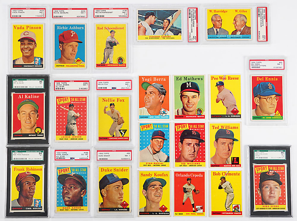 1958 Topps Near Complete Set (485/494) with 13 Graded Plus 7 Yellow Letters Variations – Clean!