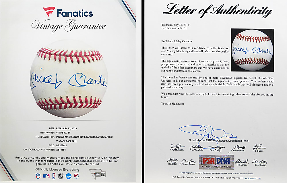 Mickey Mantle Single-Signed Bobby Brown OAL Baseball with Fanatics & PSA LOAs