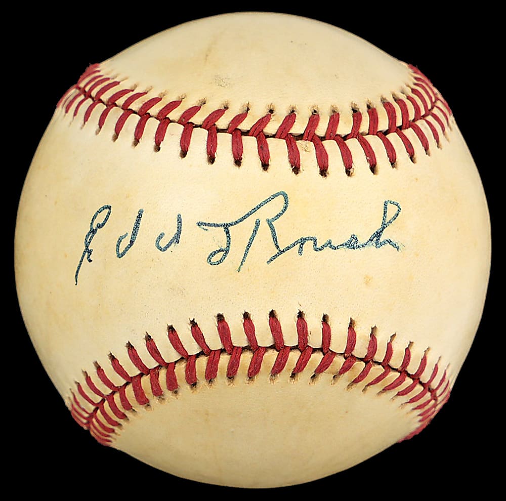 Edd Roush Single Signed Feeney ONL Baseball with JSA LOA