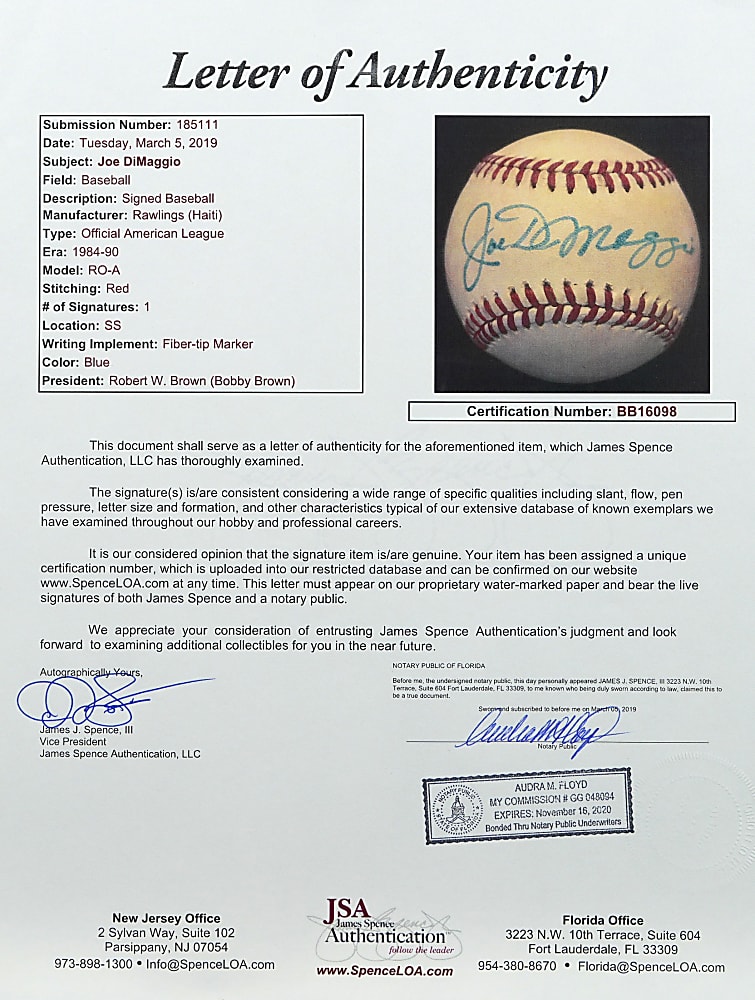 Joe DiMaggio (Full JSA LOA) & Ted Williams Single-Signed Baseball Pair