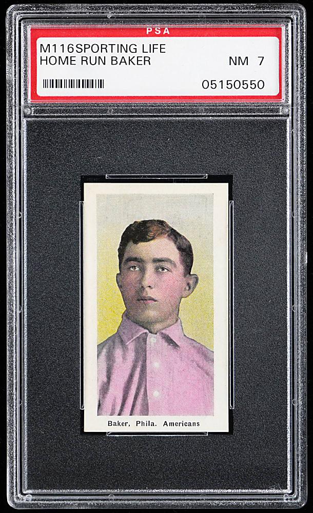 1910-1911 M116 Sporting Life Home Run Baker Blue Back PSA NM 7