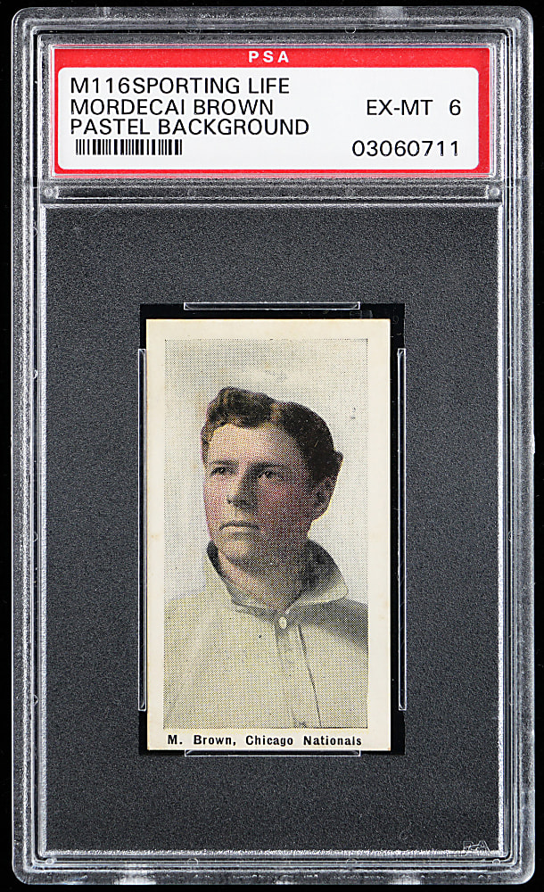 1910-1911 M116 Sporting Life Mordecai Brown Pastel Background PSA EX-MT 6