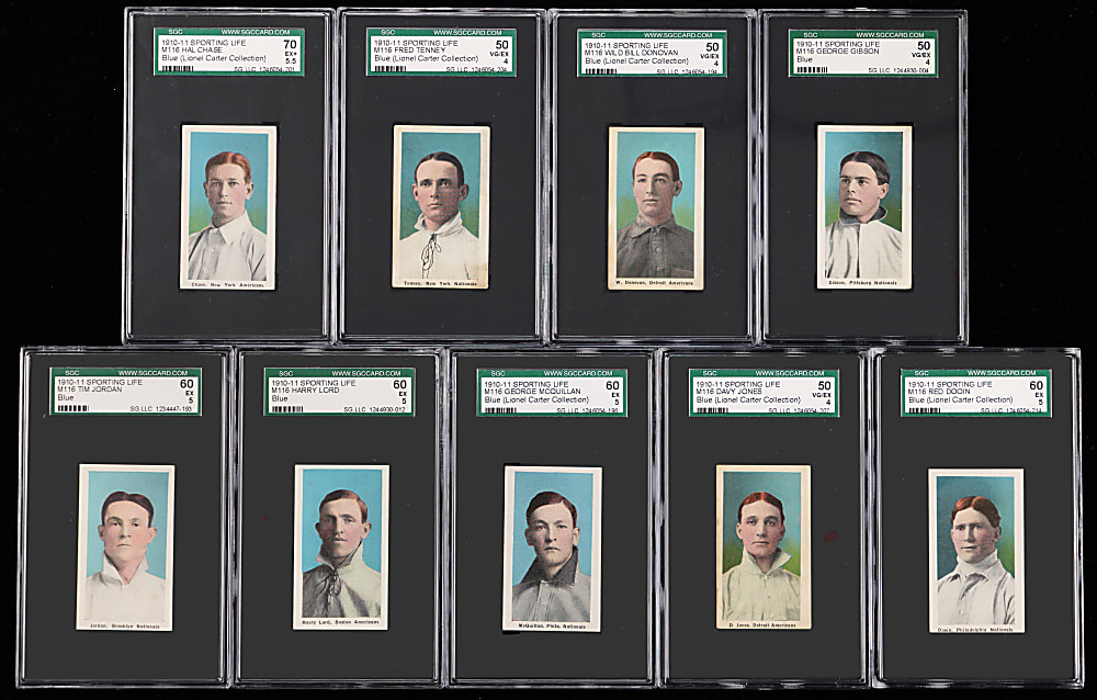 1910-1911 M116 Sporting Life SGC VG/EX 4 to EX+ 5.5 Graded Blue Background Collection (9) with 6 Lionel Carter Collection