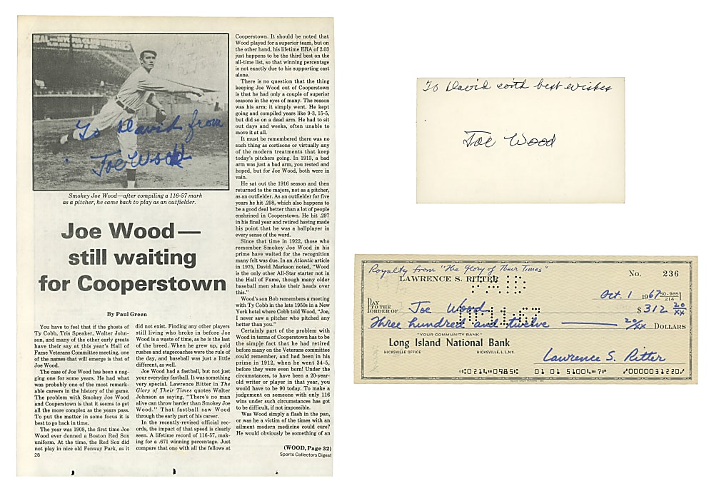 "Smokey Joe" Wood Signed Flats (3) with Lawrence Ritter Check