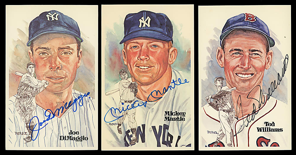 Legends Signed Perez-Steele Hall of Fame Postcards (3) with Ted Williams, Mickey Mantle & Joe DiMaggio