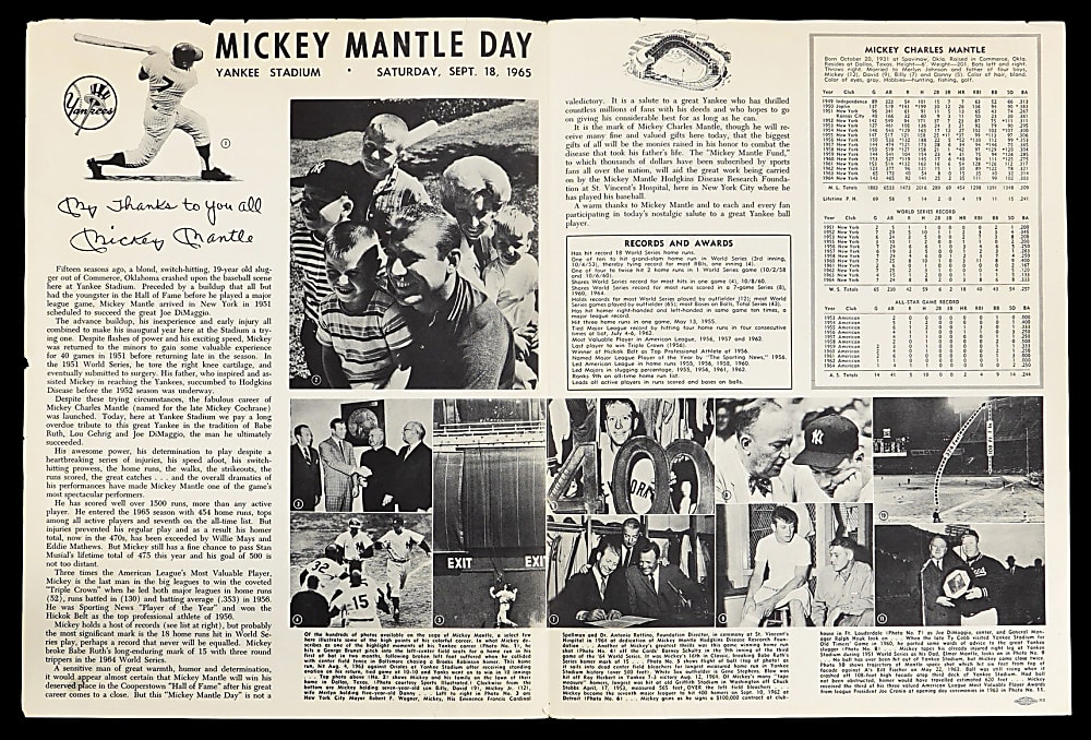 September 18th 1965 "Mickey Mantle Day" Program & Ticket Stub Pair