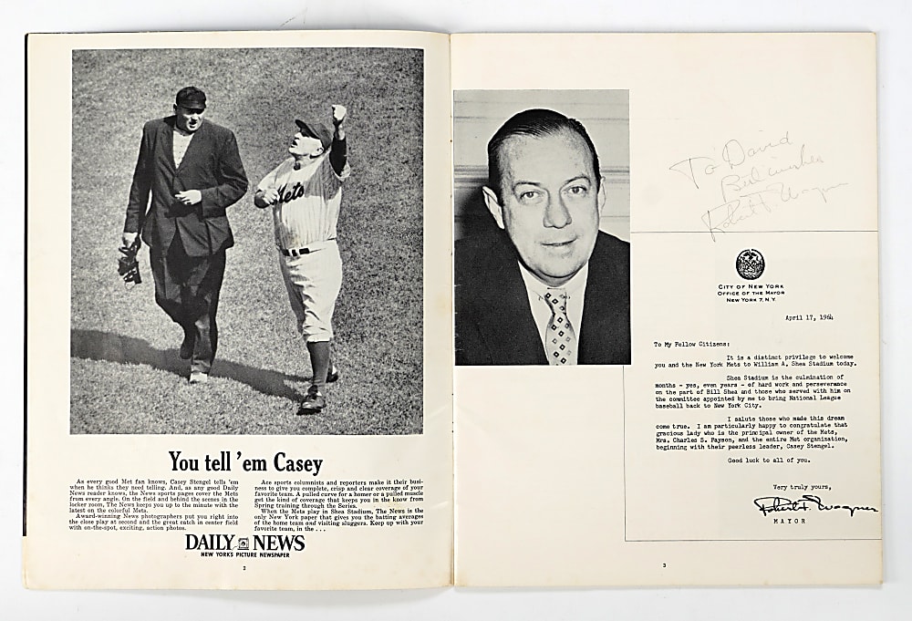 1964 New York Mets Official Shea Stadium Dedication Program Signed by Bill Shea + Others
