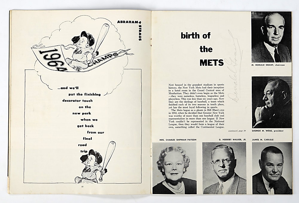 1964 New York Mets Official Shea Stadium Dedication Program Signed by Bill Shea + Others
