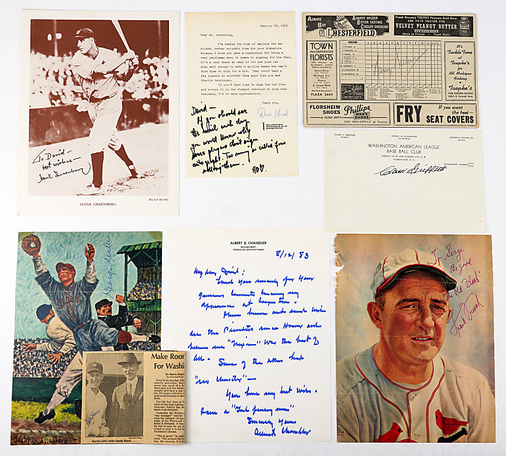 Hall of Famers Signed Flats Collection (8) with Greenberg, Frisch & Sisler