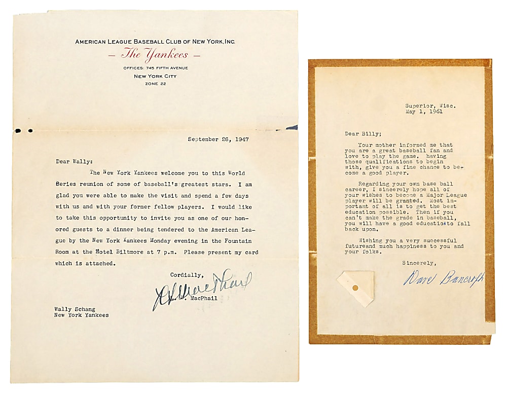 1940s-1960s Hall of Famers Typed Letters Signed with Bill Veeck, Dave Bancroft