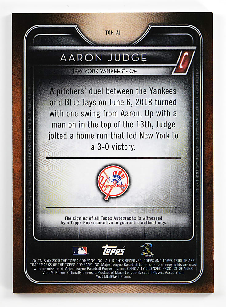 2020 Topps Tribute Aaron Judge Certified Autograph Black Parallel #1/1