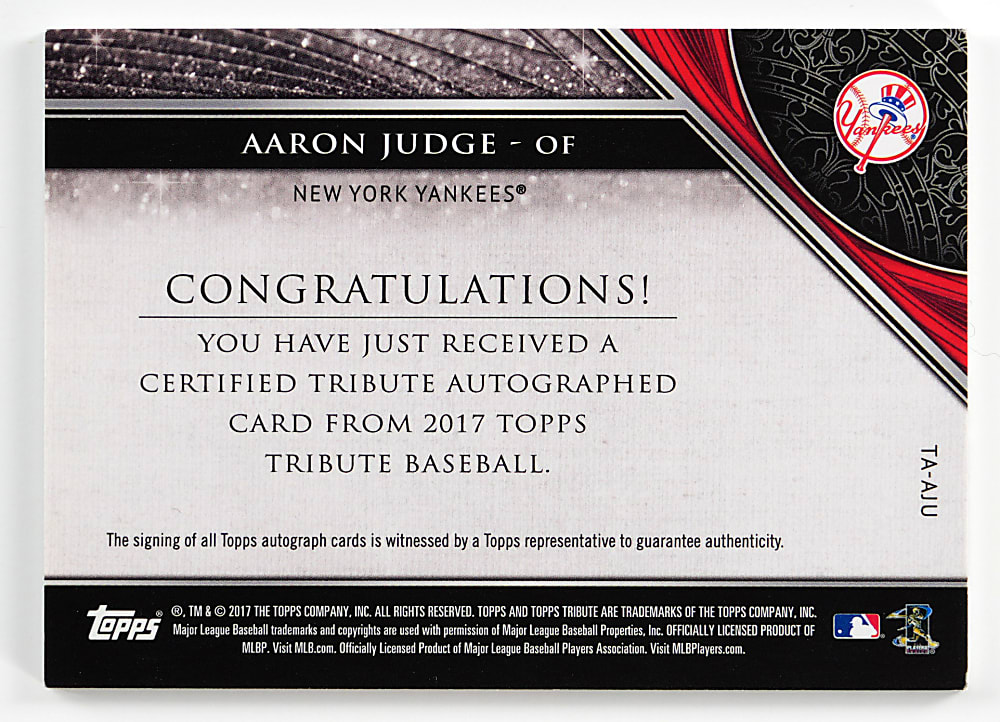2017 Topps Tribute Aaron Judge Certified Autograph Rookie #/199